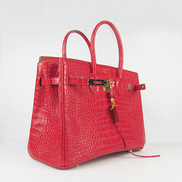 High Quality Fake Hermes Birkin 35CM Crocodile Veins Leather Bag Red 6089
